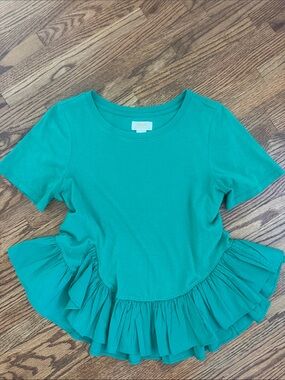 Anthropologie Ruffled Peplum Short Sleeve Top